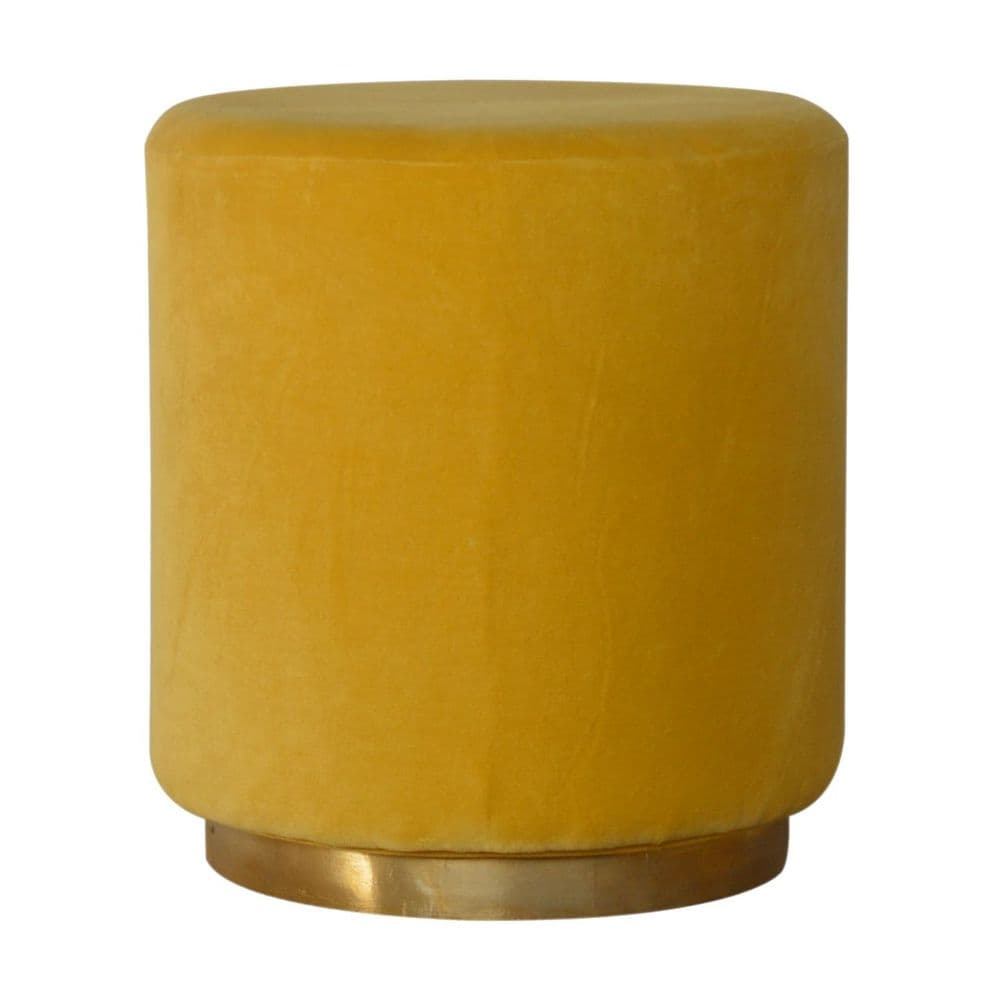 Mustard Velvet Footstool with Golden Base